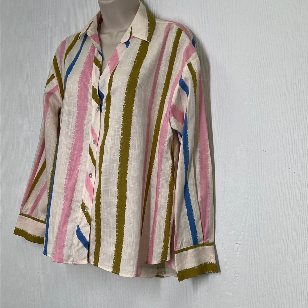 Zara - NWT Oversized Colorful Stripe Button Down Lightweight Blouse Size Small - Picture 5 of 10